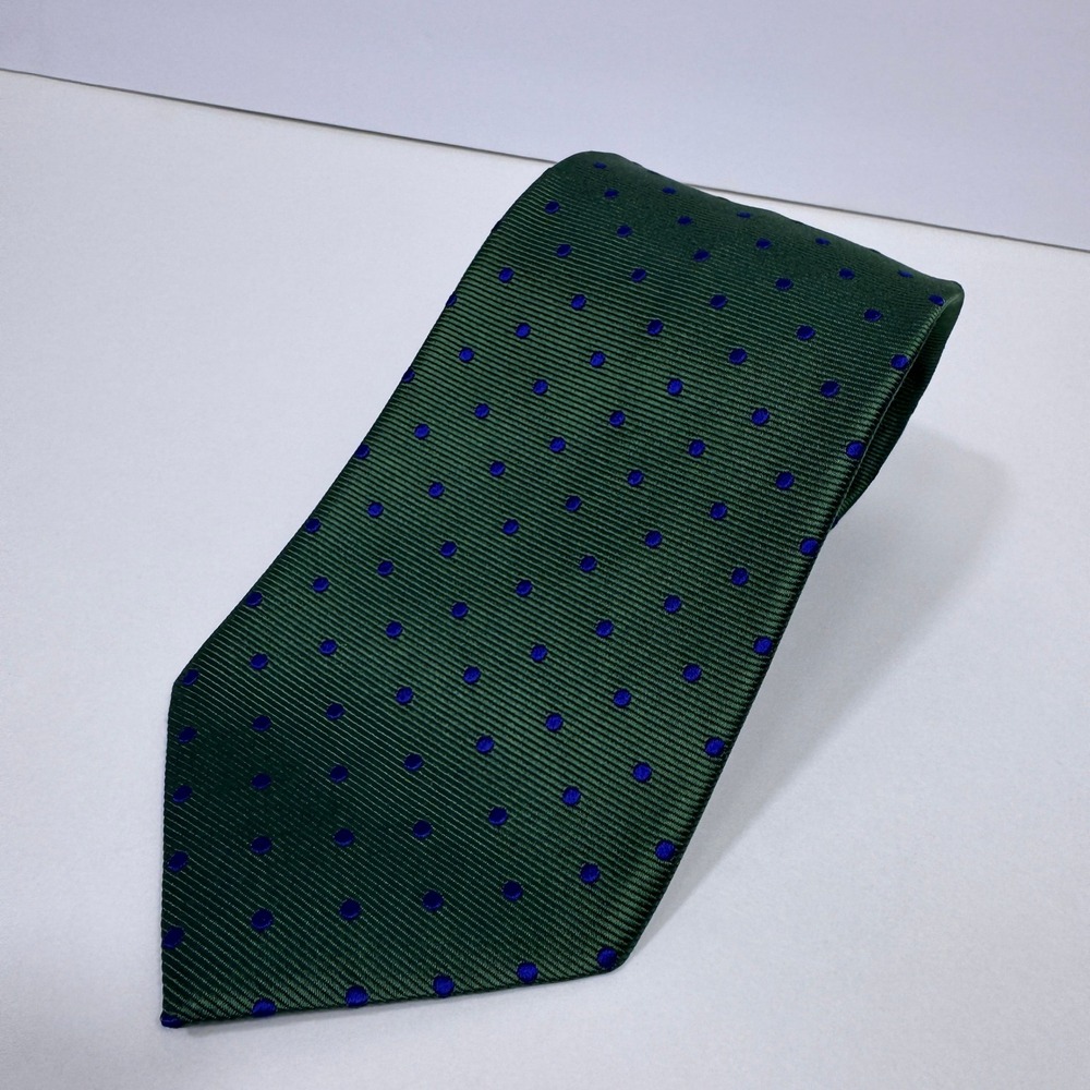 Brooks Brothers Men Green Blue Polka Dot Silk Tie USA 57" x 3.75" Modern Casual